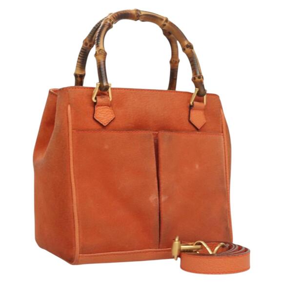 GUCCI Bamboo Hand Bag Suede Orange Gold 000 123 000 123 - Picture 1 of 16
